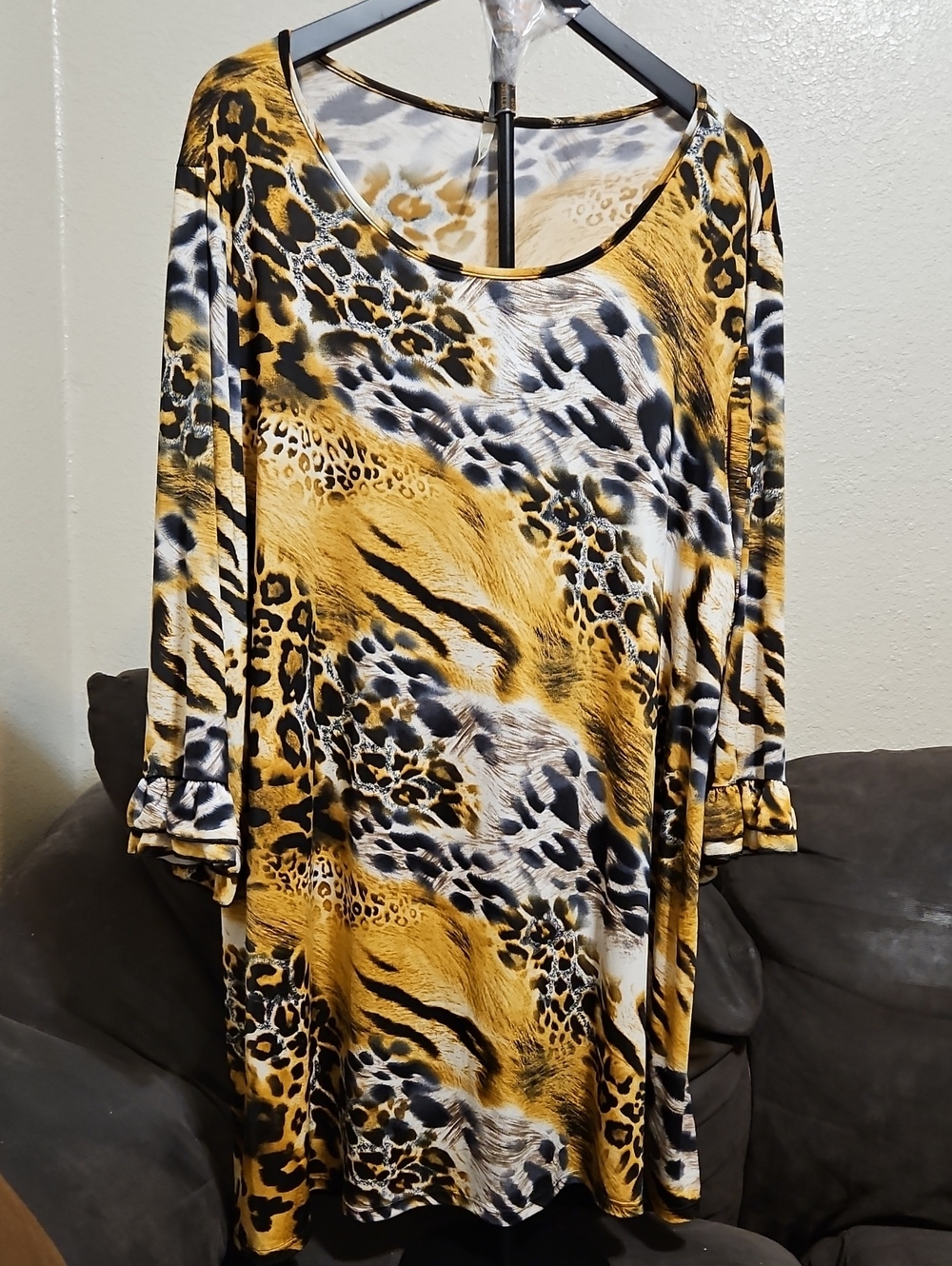 Women's Animal Print Swing Top in Golden Yellow